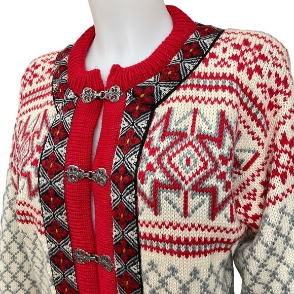 DALE OF NORWAY Vintage Pure New Wool Fair Isle Snow Flake Cardigan Sweater sz M - Picture 2 of 10